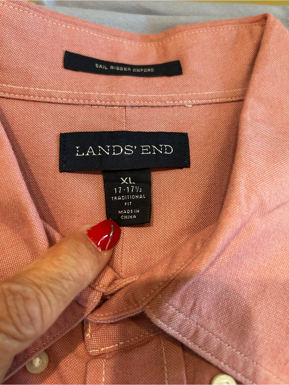 Lands' End Salmon-Pink Oxford Button-Down Shirt